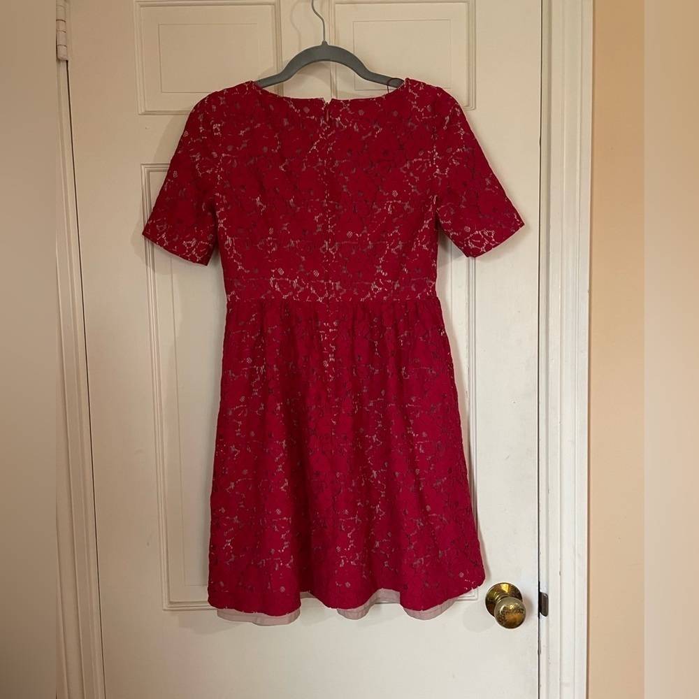 Adrianna Papell Petite Women's Red Lace Sheath Dress Size 4P - Picture 11 of 14